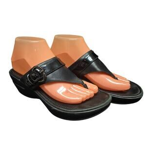 Cole Haan Nike Air Black Leather Wedge Thong Flip Flop Sandals